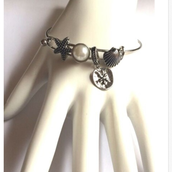 Sand Dollar Starfish Shell Charm Bracelet 8" Pearl Island Sea Life Silver Plated - Picture 5 of 11